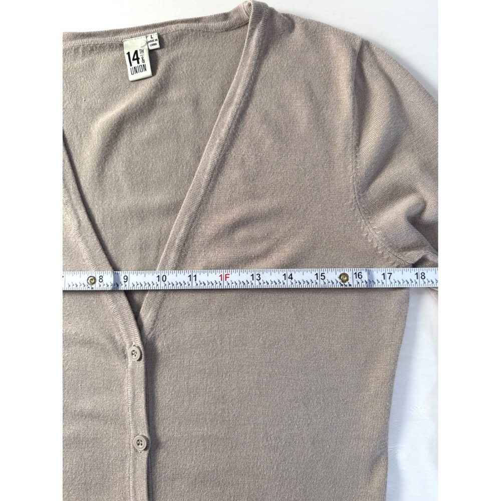 Beige Button Front Cardigan Sweater 3/4 Sleeve Women's Large 14th & Union Staple - Picture 5 of 8